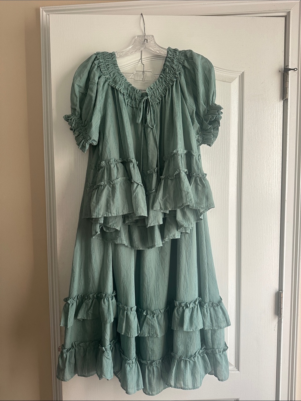 Promesa Sage Green Ruffle Tiered top & skirt worn once